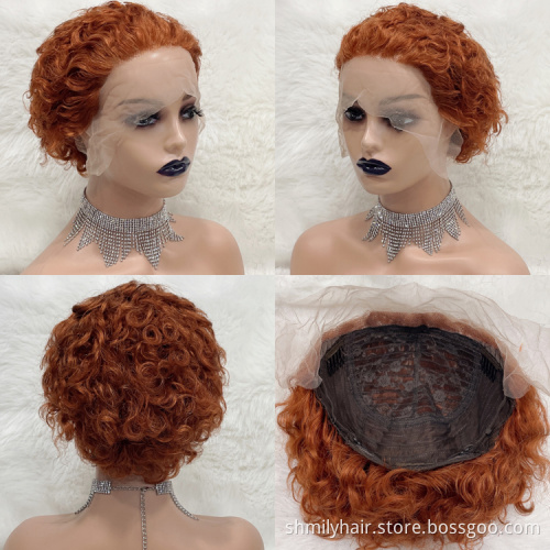 Shmily Perruque Pixie Cut Wig Human Hair Curly Bob Short Pixie Cut Lace Wig Bleached Knots Lace Frontal 13X1 Pixie Curls Wig